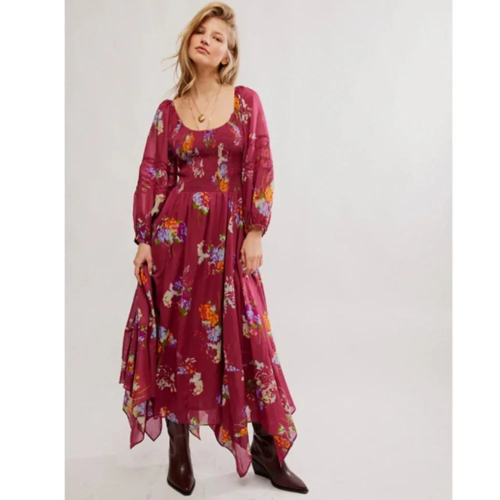 new FREE PEOPLE Morning Glory Maxi Dress / Red Combo  268